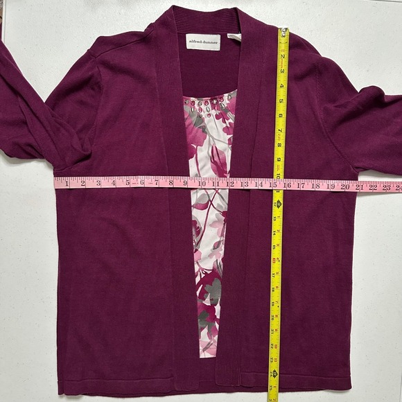 Alfred Dunner Cardigan Knit Layered Duet Top Floral Embellished Beaded Neck M - Picture 6 of 7